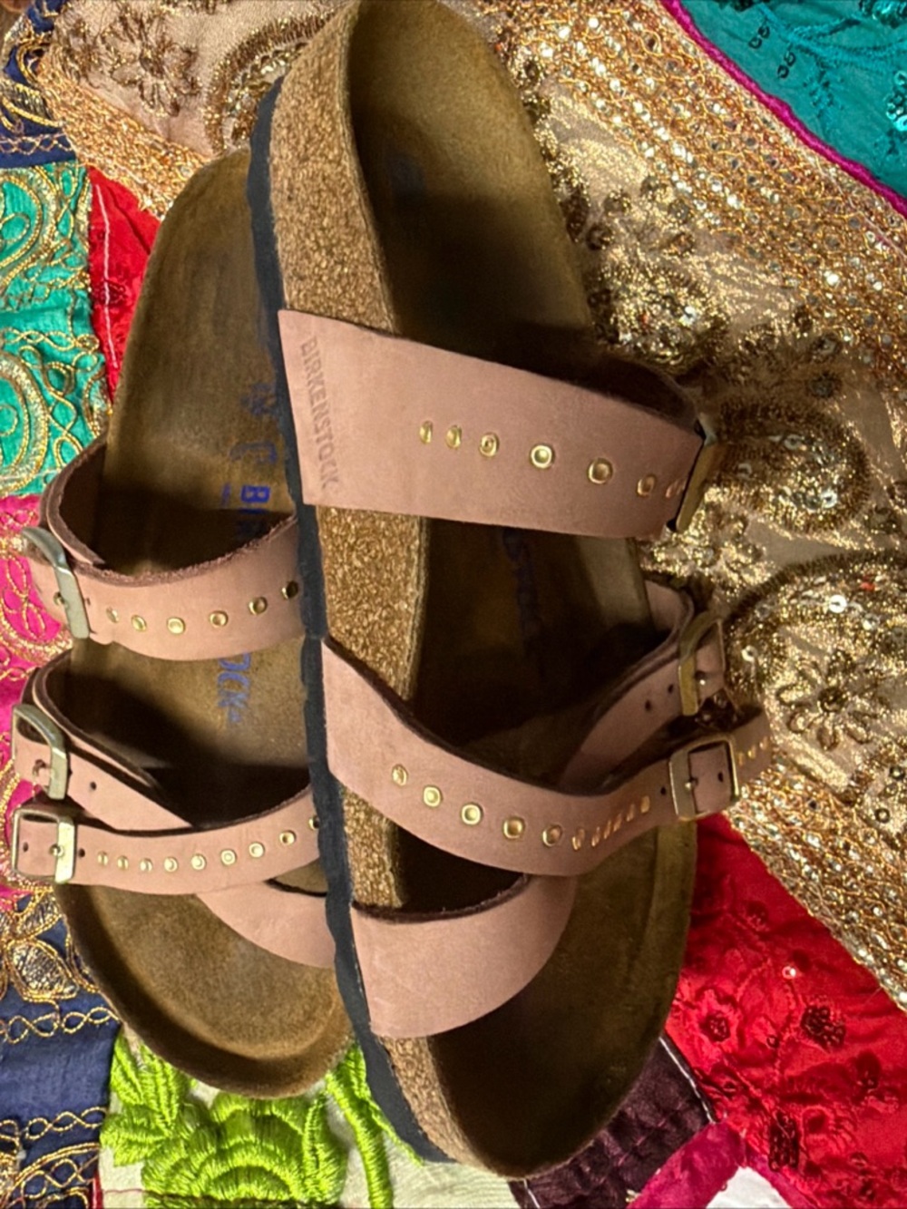 Birkenstock Old Rose Studded Triple Strap Buckle Sandals - Picture 13 of 16